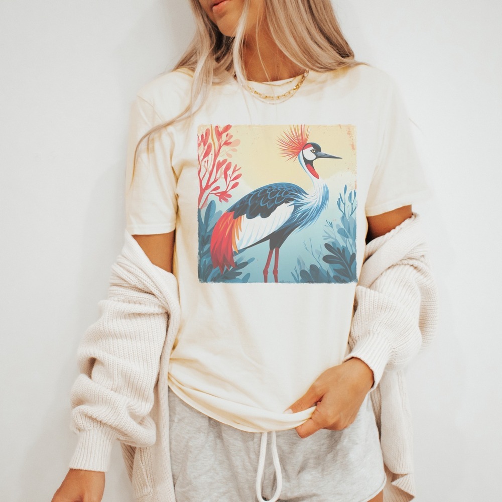 Crane Bird Graphic Tee Serene Nature Illustration